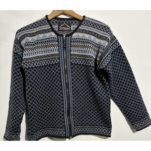 VTG Kootenay Blue Geometric Wool Zip Up Sweater Womens Small